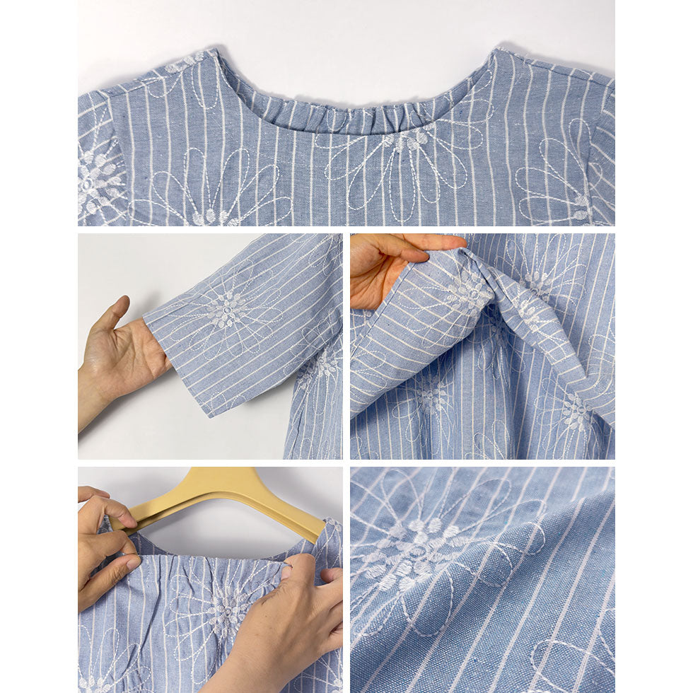 フラワー刺繍ストライプチュニック