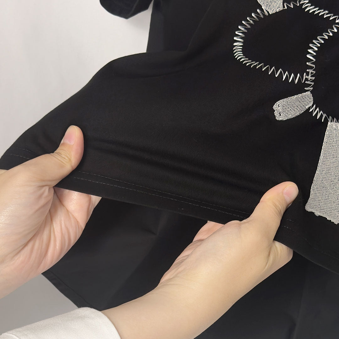 ツリーモチーフ刺繍異素材切替カットソー