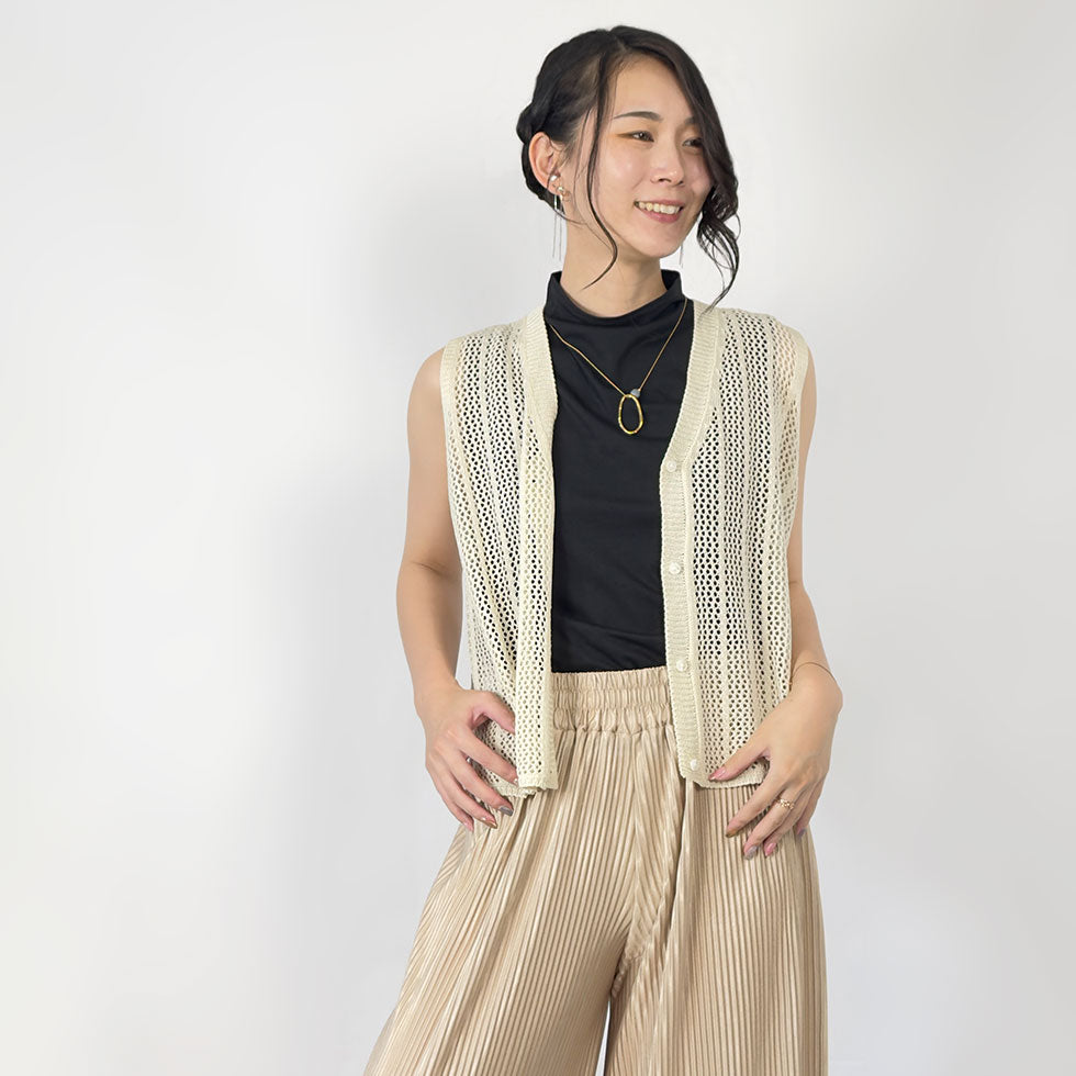 メッシュ網みニットベスト