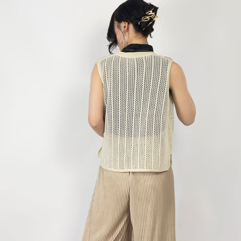 メッシュ網みニットベスト