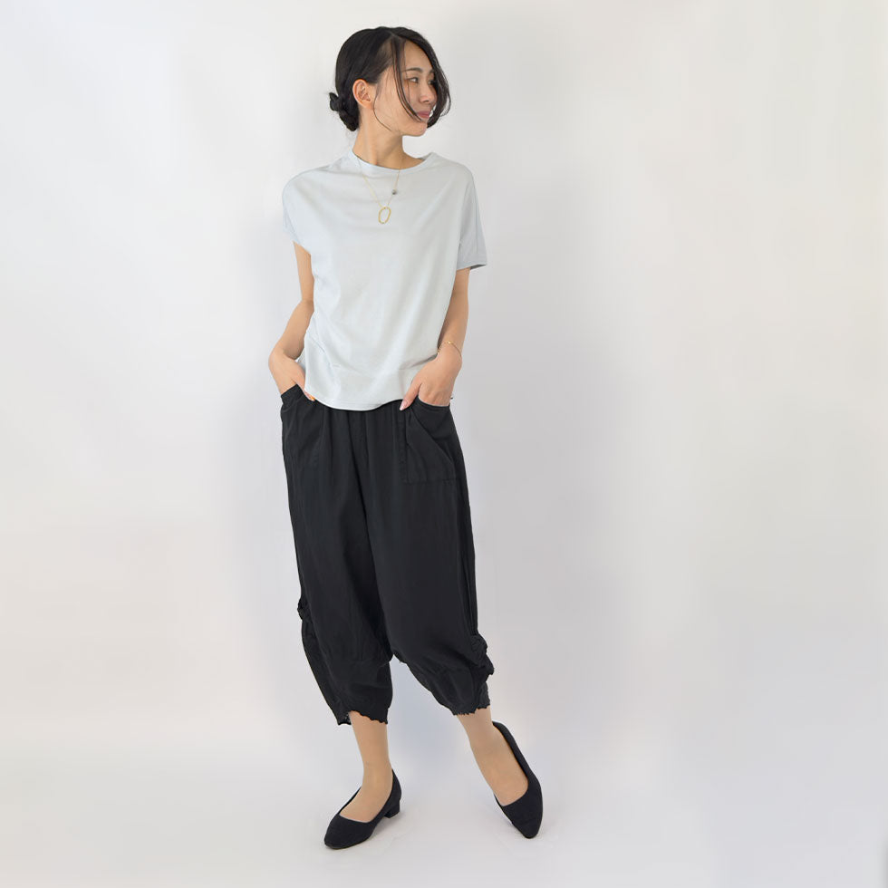 裾リボン&レースワイドガーデニングパンツ