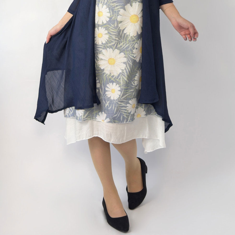 花柄ノースリーブワンピース×シアーカーディガン(アンサンブル)