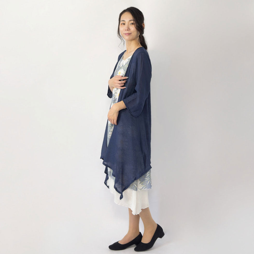 花柄ノースリーブワンピース×シアーカーディガン(アンサンブル)