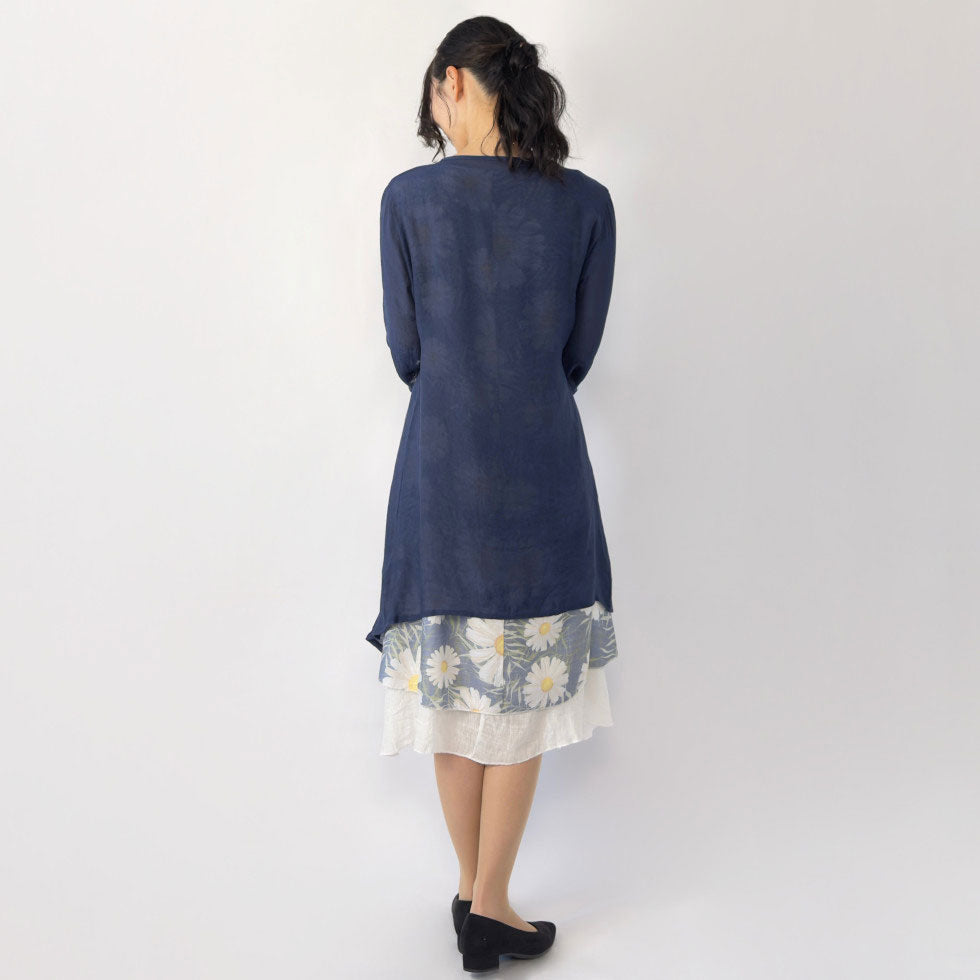 花柄ノースリーブワンピース×シアーカーディガン(アンサンブル)