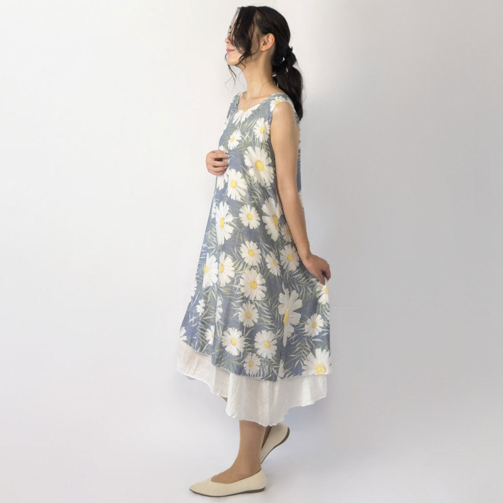 花柄ノースリーブワンピース×シアーカーディガン(アンサンブル)