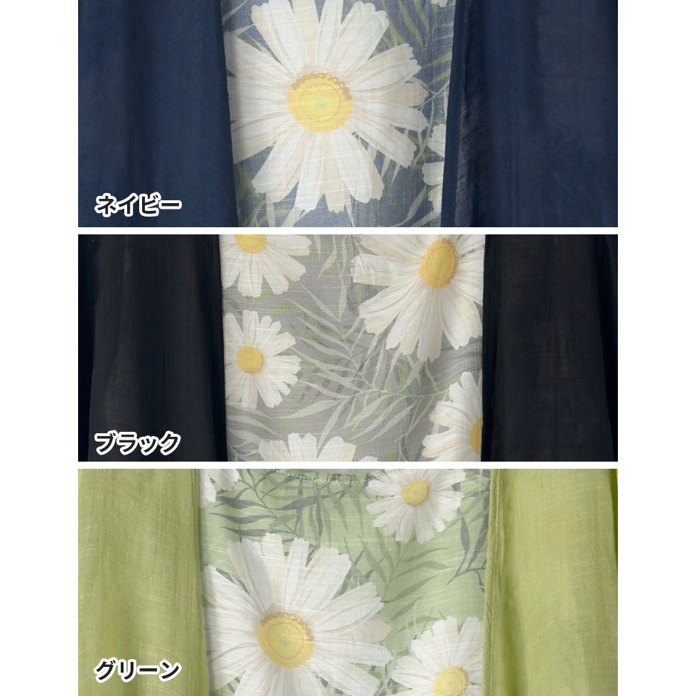花柄ノースリーブワンピース×シアーカーディガン(アンサンブル)