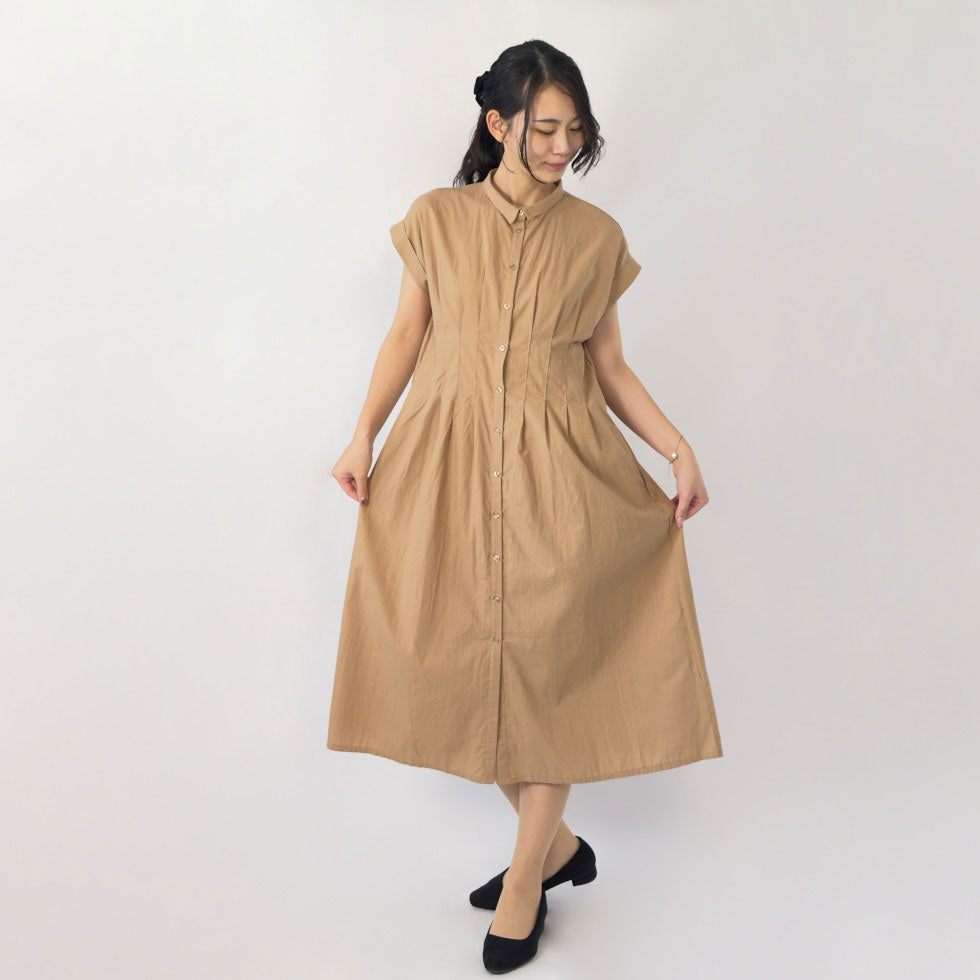 ウエストタック前ボタンシャツワンピース