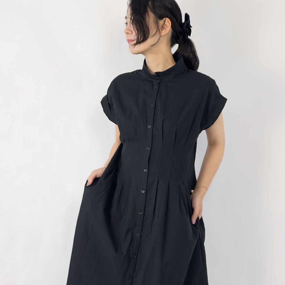 ウエストタック前ボタンシャツワンピース