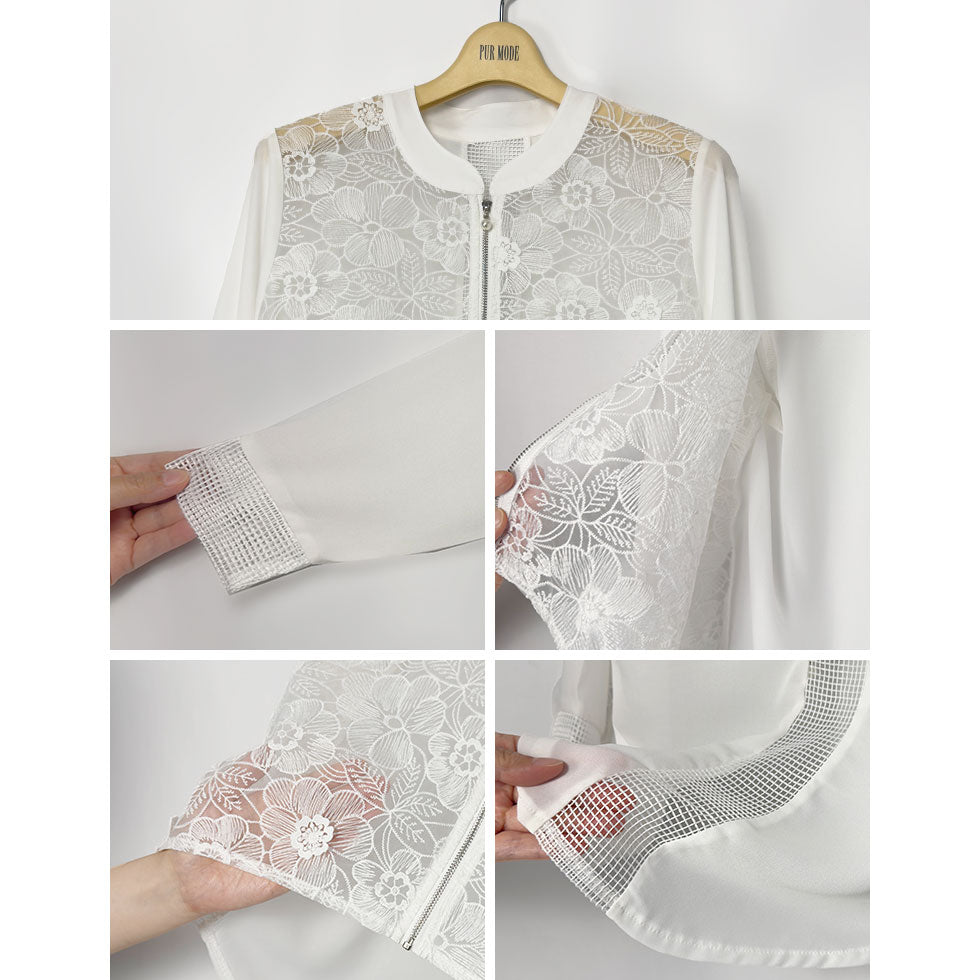 花柄レース刺繍シアージャケット