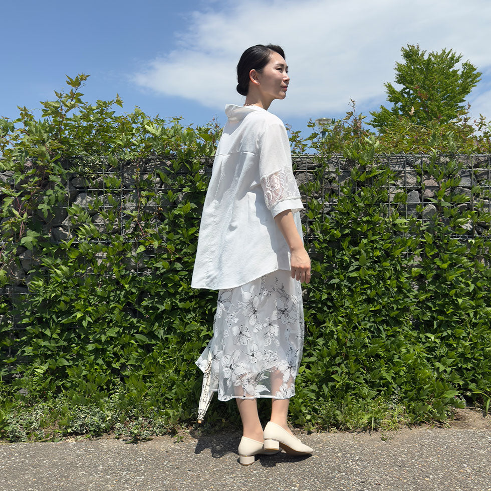 フラワーアートプリントチュールスカート