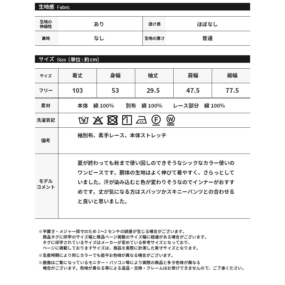 袖レースワンピース