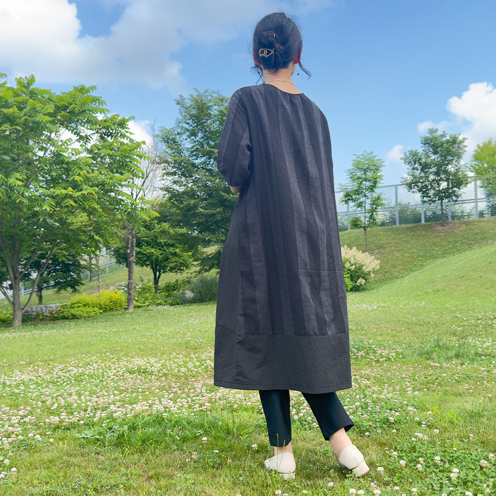 異素材斜め切り替えワンピース
