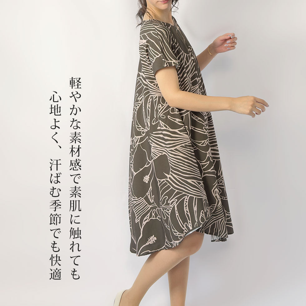 総花柄フレンチスリーブワンピース