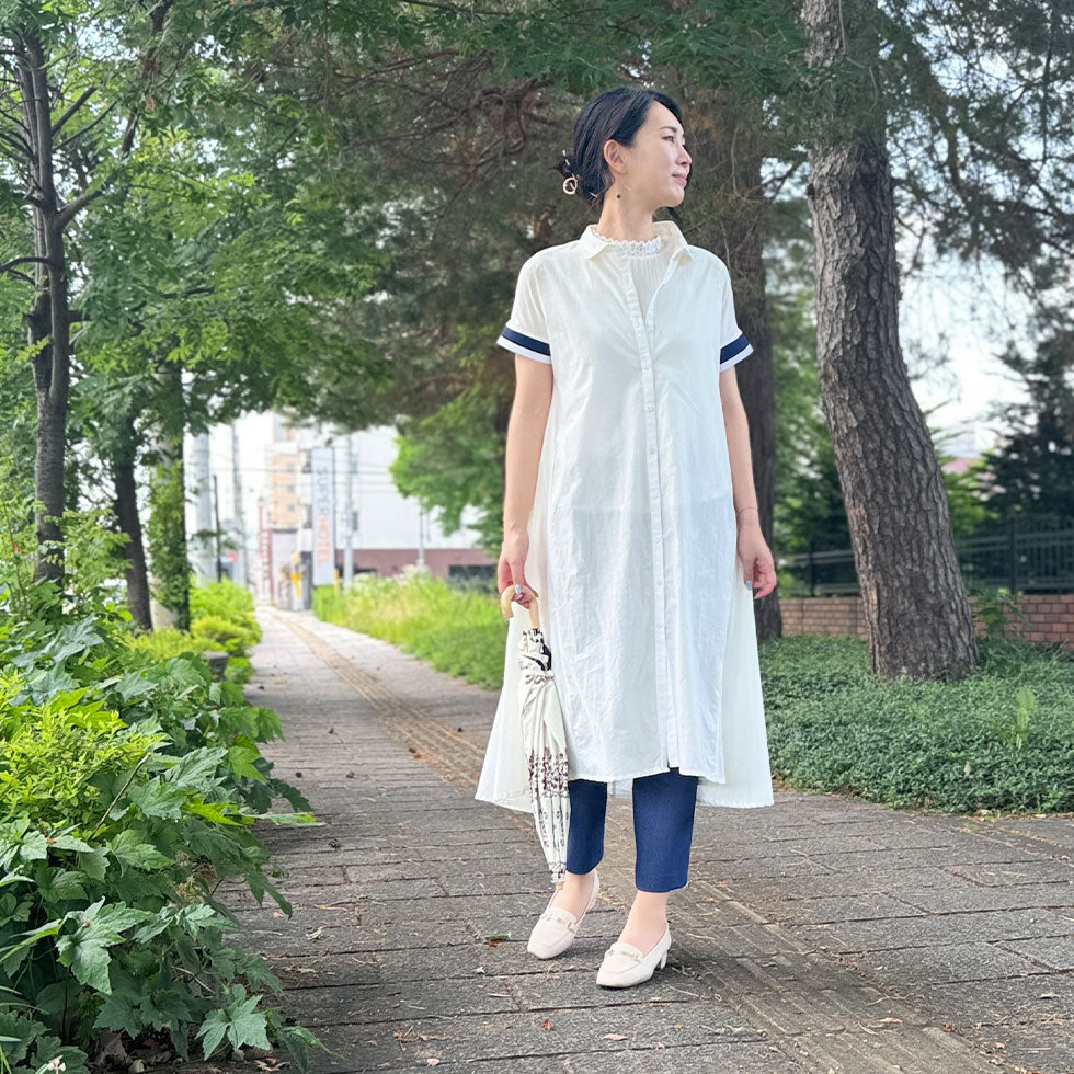袖ラインリブシャツワンピース