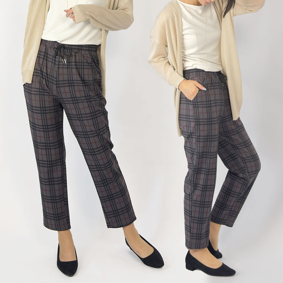 ストレッチチェックテーパードパンツ