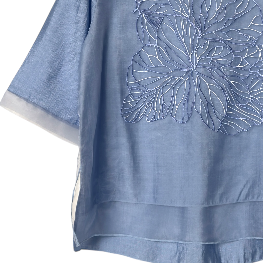 レイヤード調花柄刺繍シアープルオーバー