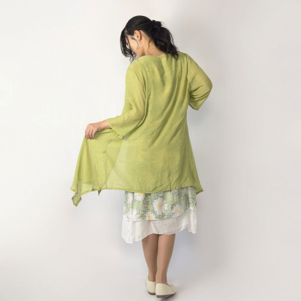 花柄ノースリーブワンピース×シアーカーディガン（アンサンブル）