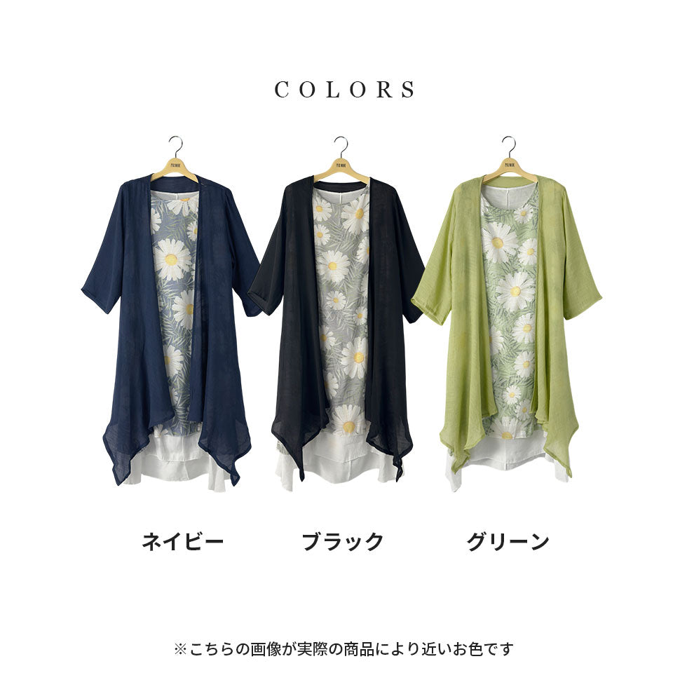 花柄ノースリーブワンピース×シアーカーディガン（アンサンブル）