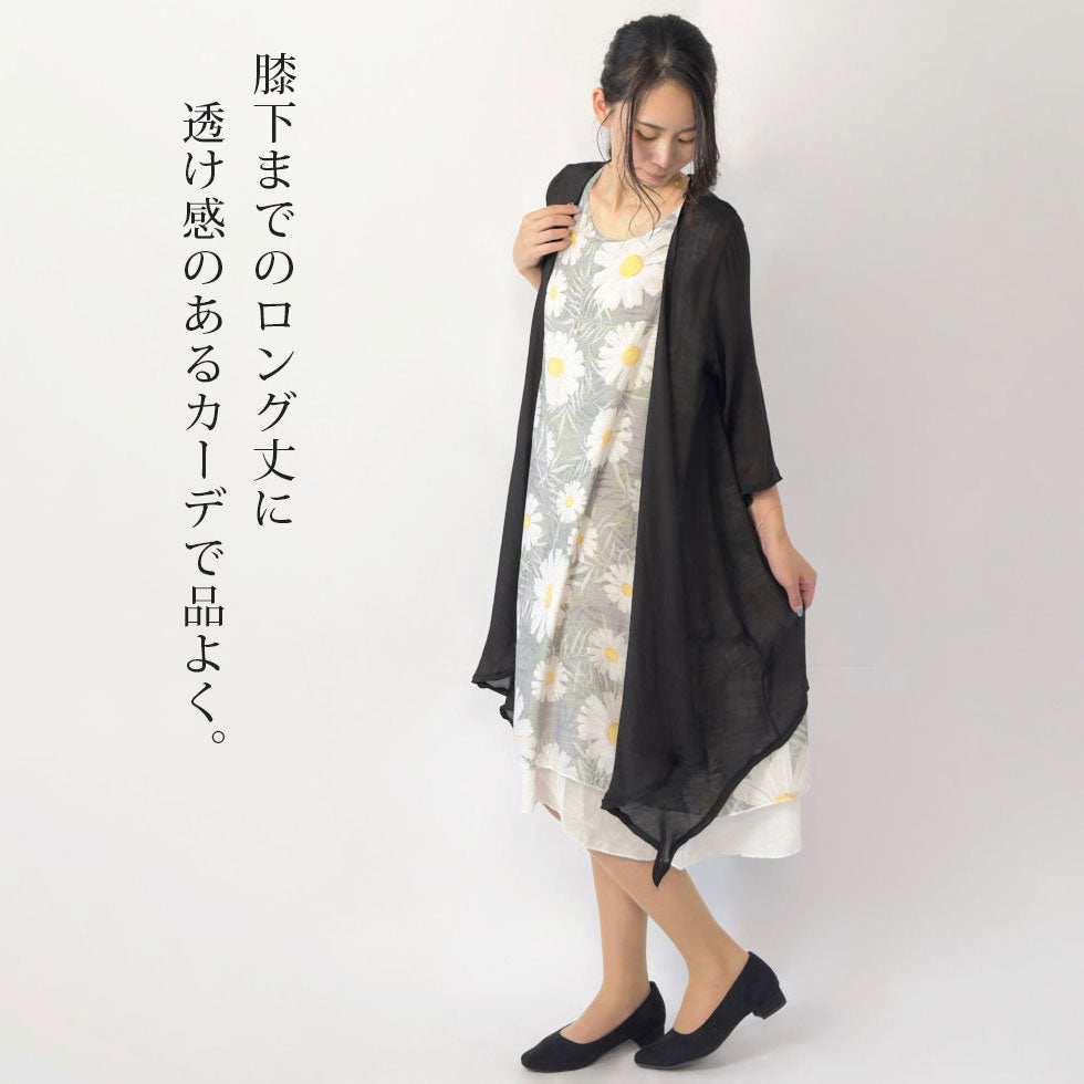 花柄ノースリーブワンピース×シアーカーディガン（アンサンブル）