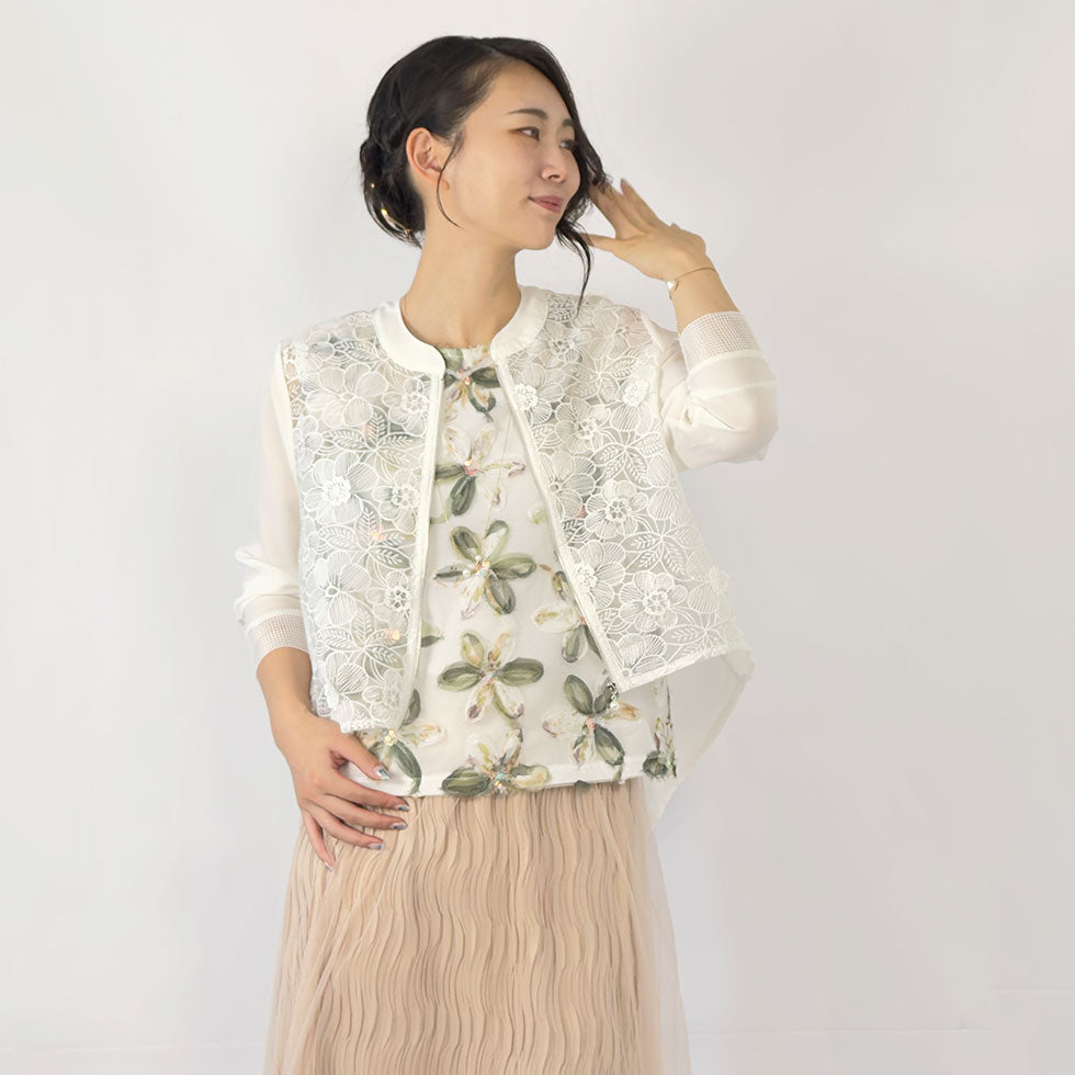 花柄リボン刺繍ノースリーブ