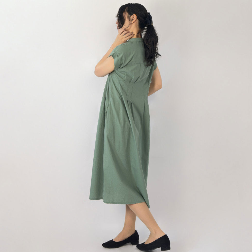 ウエストタック前ボタンシャツワンピース
