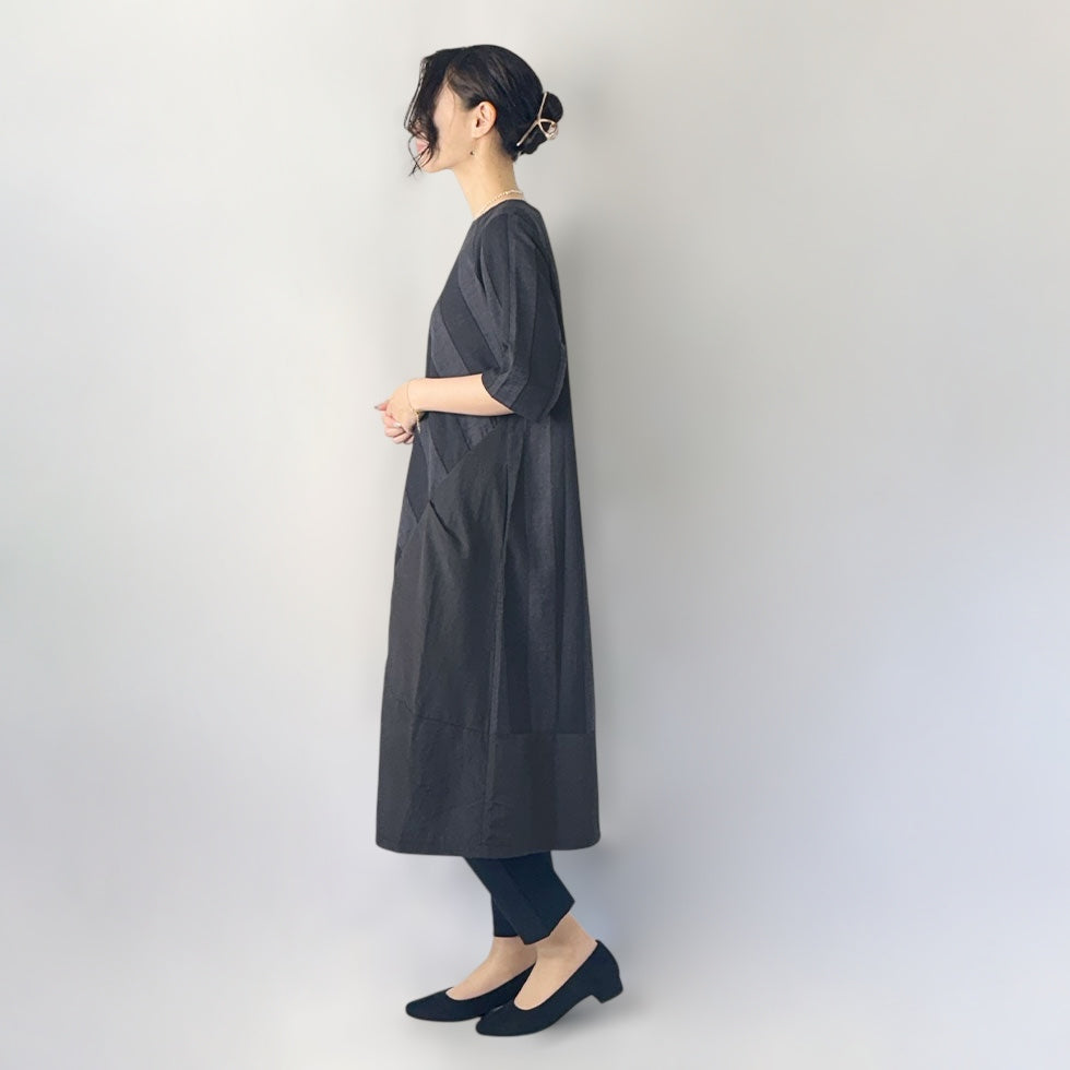 異素材斜め切り替えワンピース