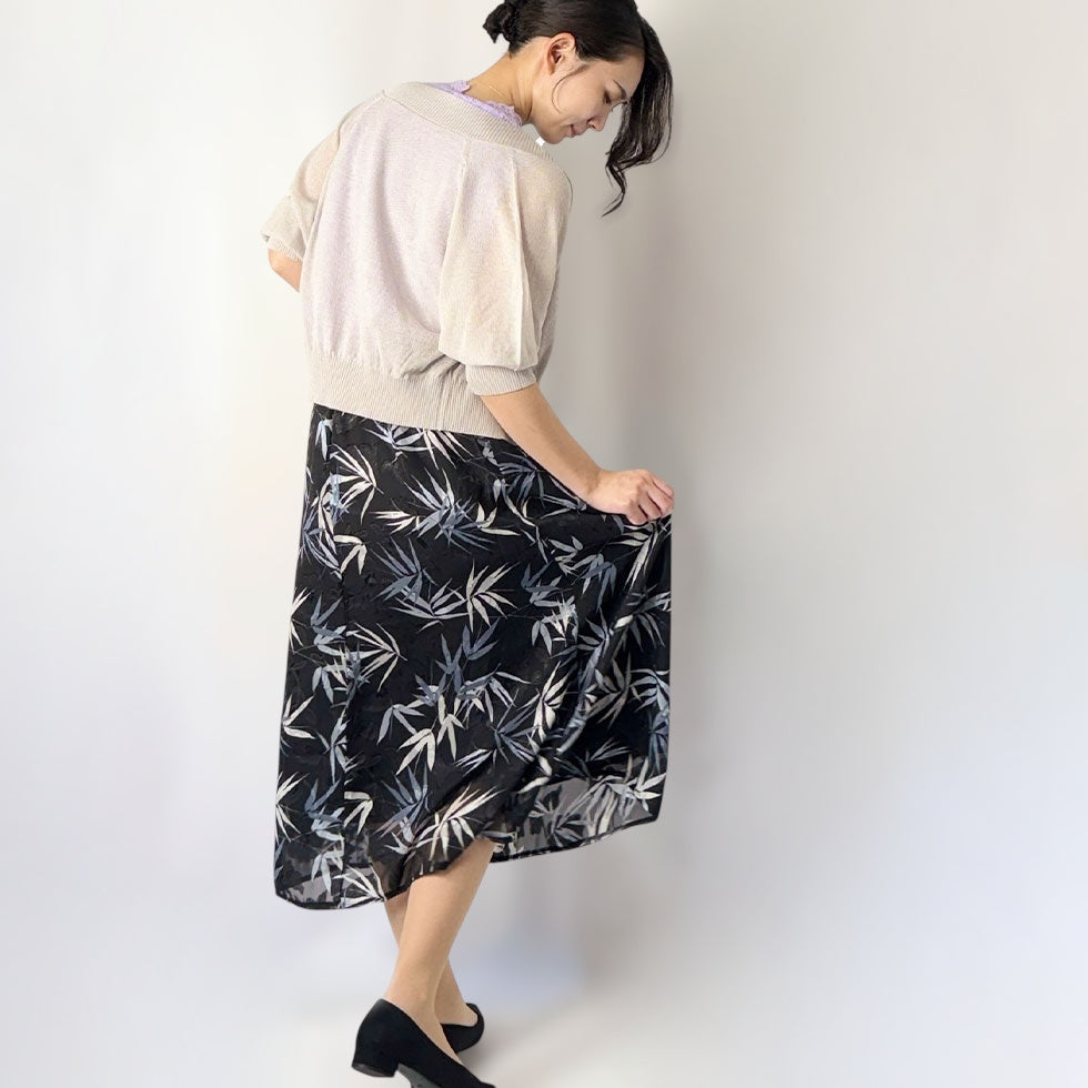 ボタニカルプリントチュールスカート