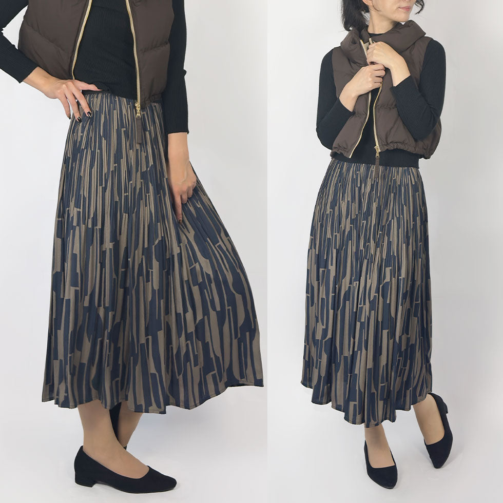 [50%OFF]ウエストゴムラメ幾何学模様ロングスカート