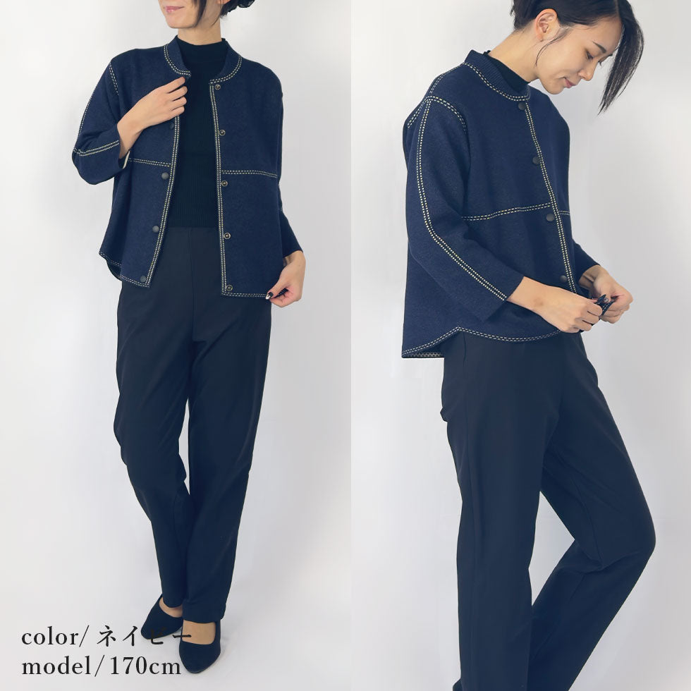 [60%OFF]ステッチプリントニットボタンジャケット