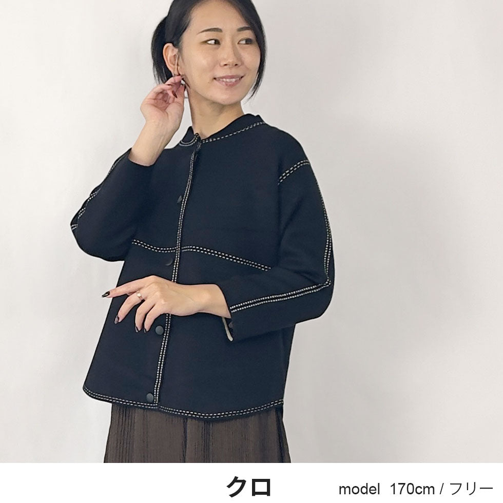[60%OFF]ステッチプリントニットボタンジャケット