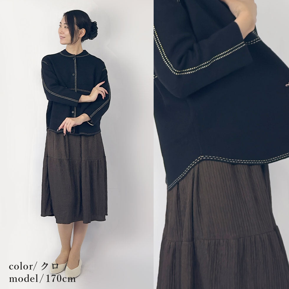 [60%OFF]ステッチプリントニットボタンジャケット