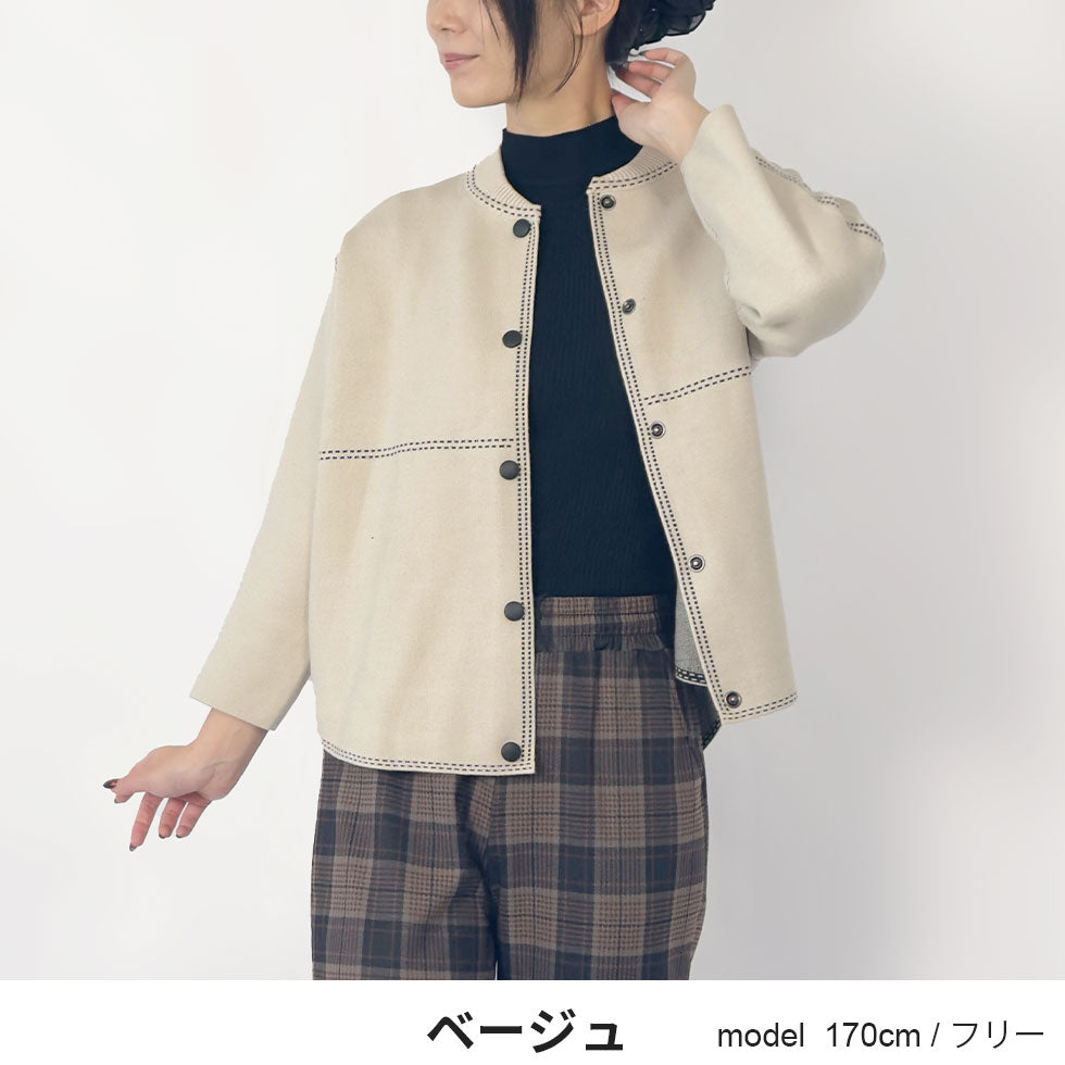 [60%OFF]ステッチプリントニットボタンジャケット