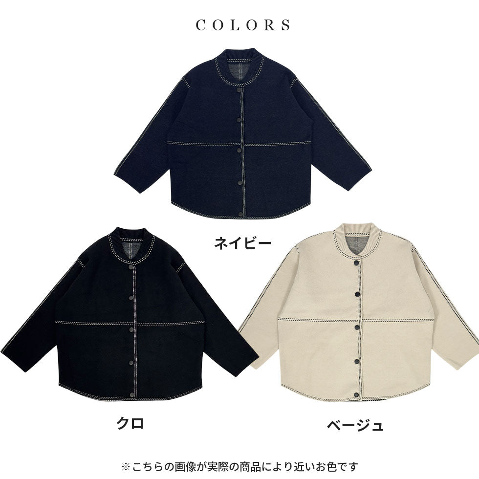 [60%OFF]ステッチプリントニットボタンジャケット