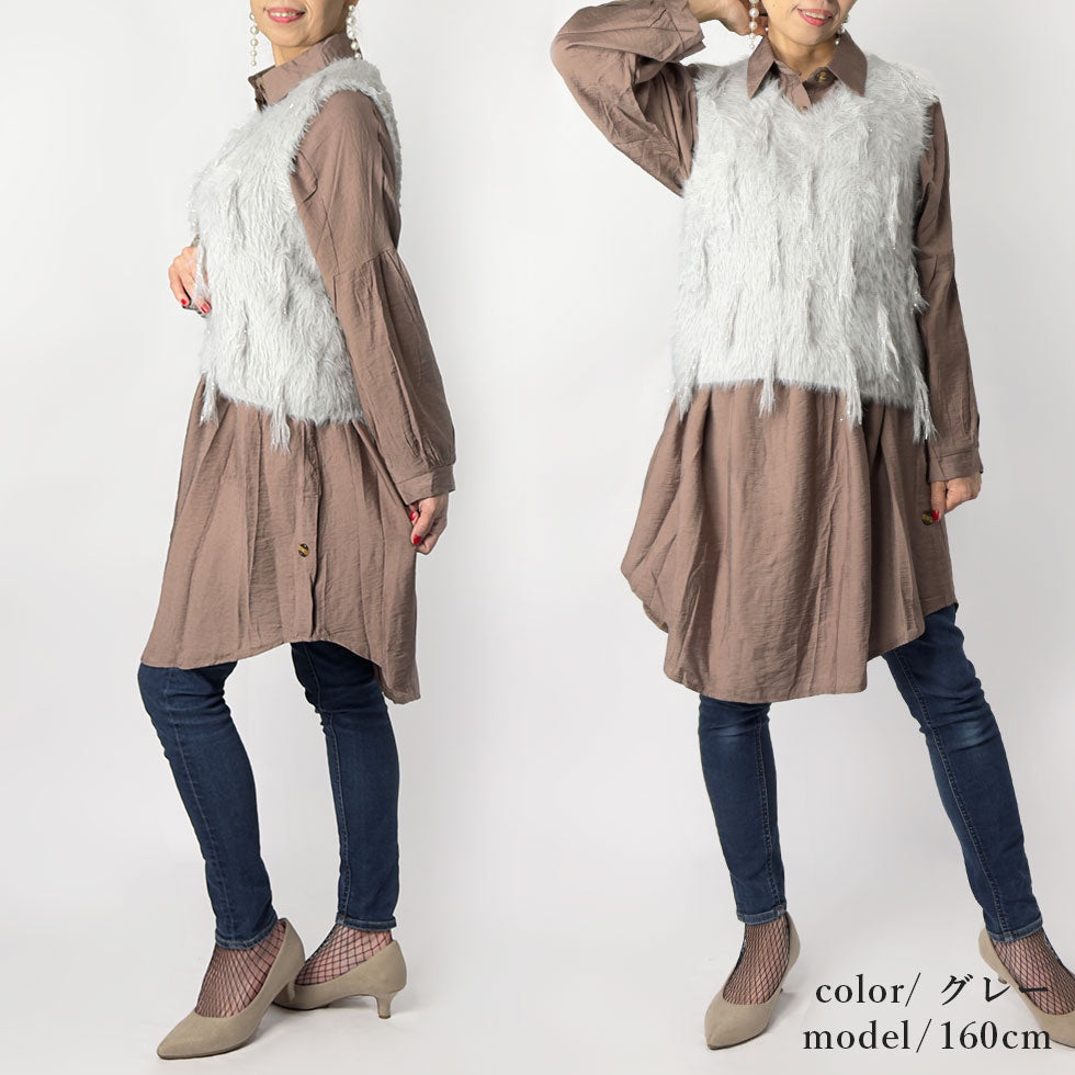 [30%OFF]ニットシャイニーシャギーフリンジベスト