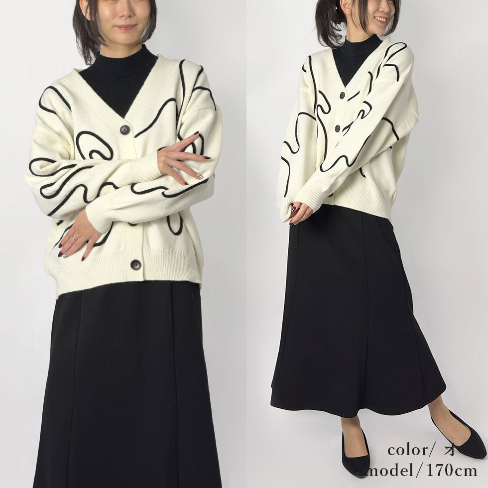 [35%OFF]ラインアートオーバーサイズニットカーディガン