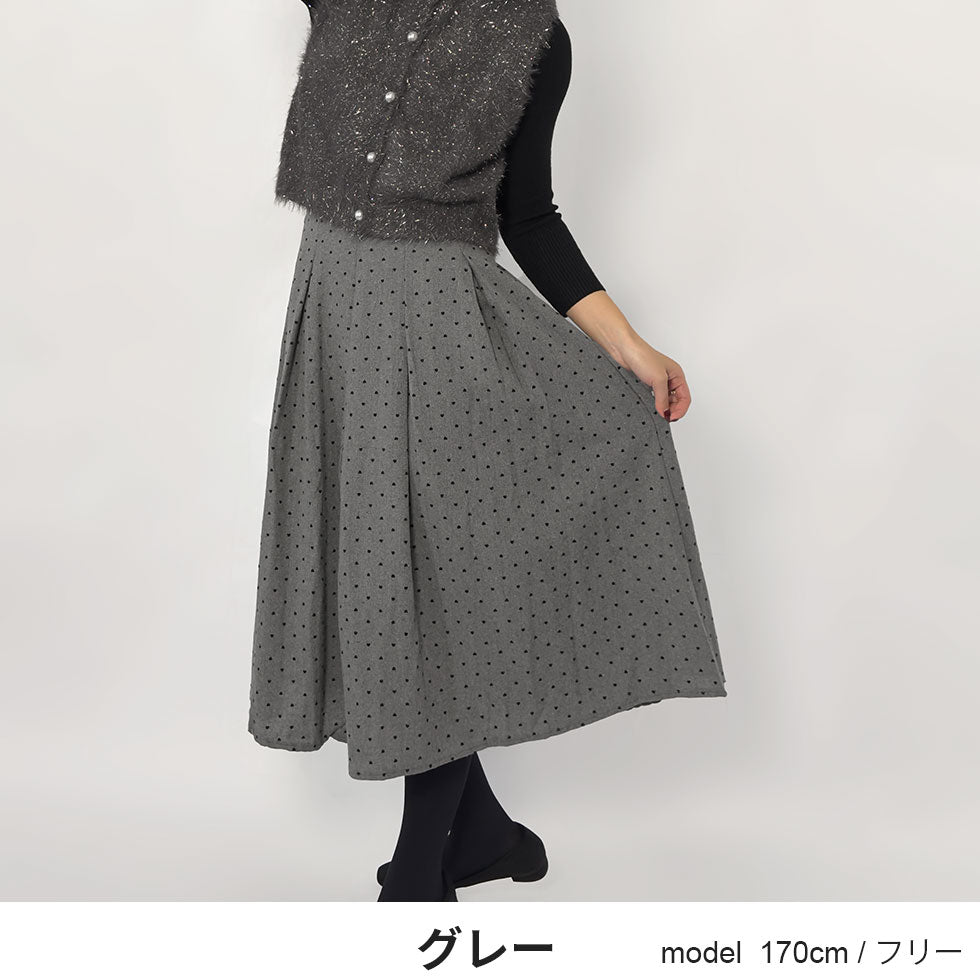 [30%OFF]ハートドット刺繍ギャザースカート