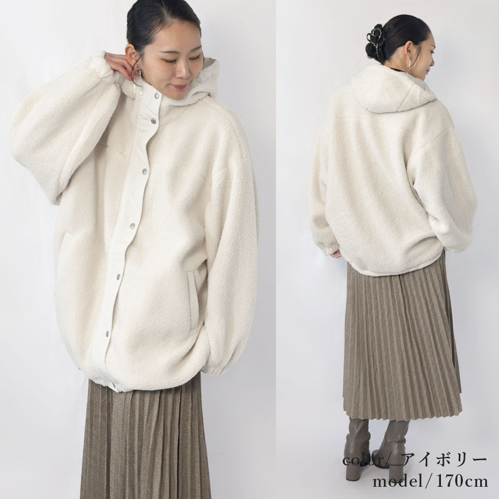 [40%OFF]オーバーサイズフード付きボアジャケット