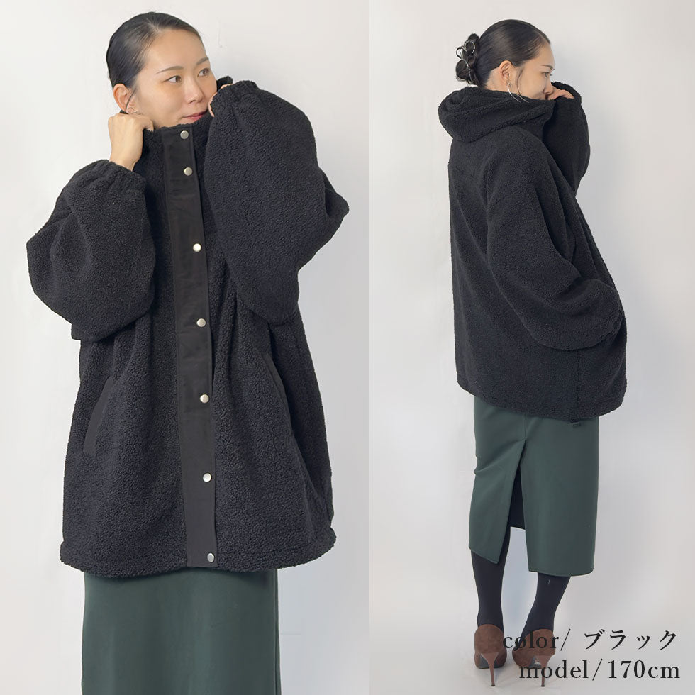 [40%OFF]オーバーサイズフード付きボアジャケット