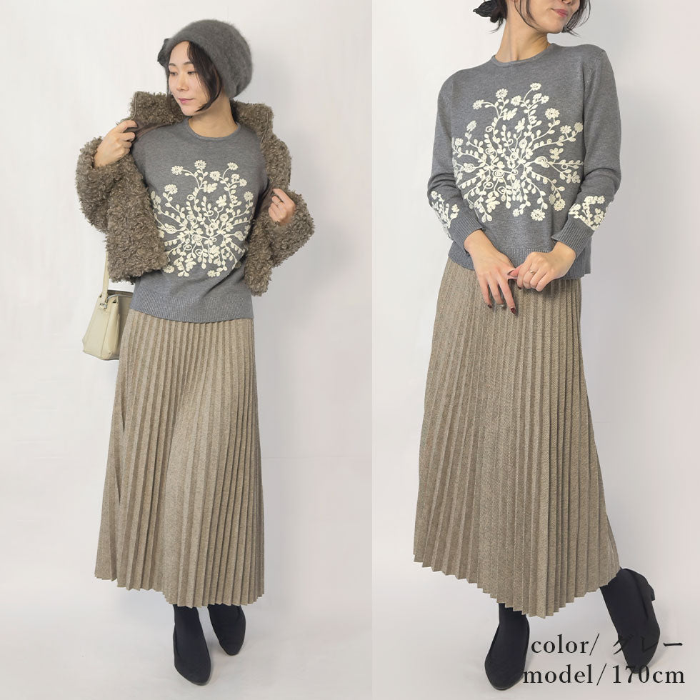 [30%OFF]花モチーフ刺繍ニット
