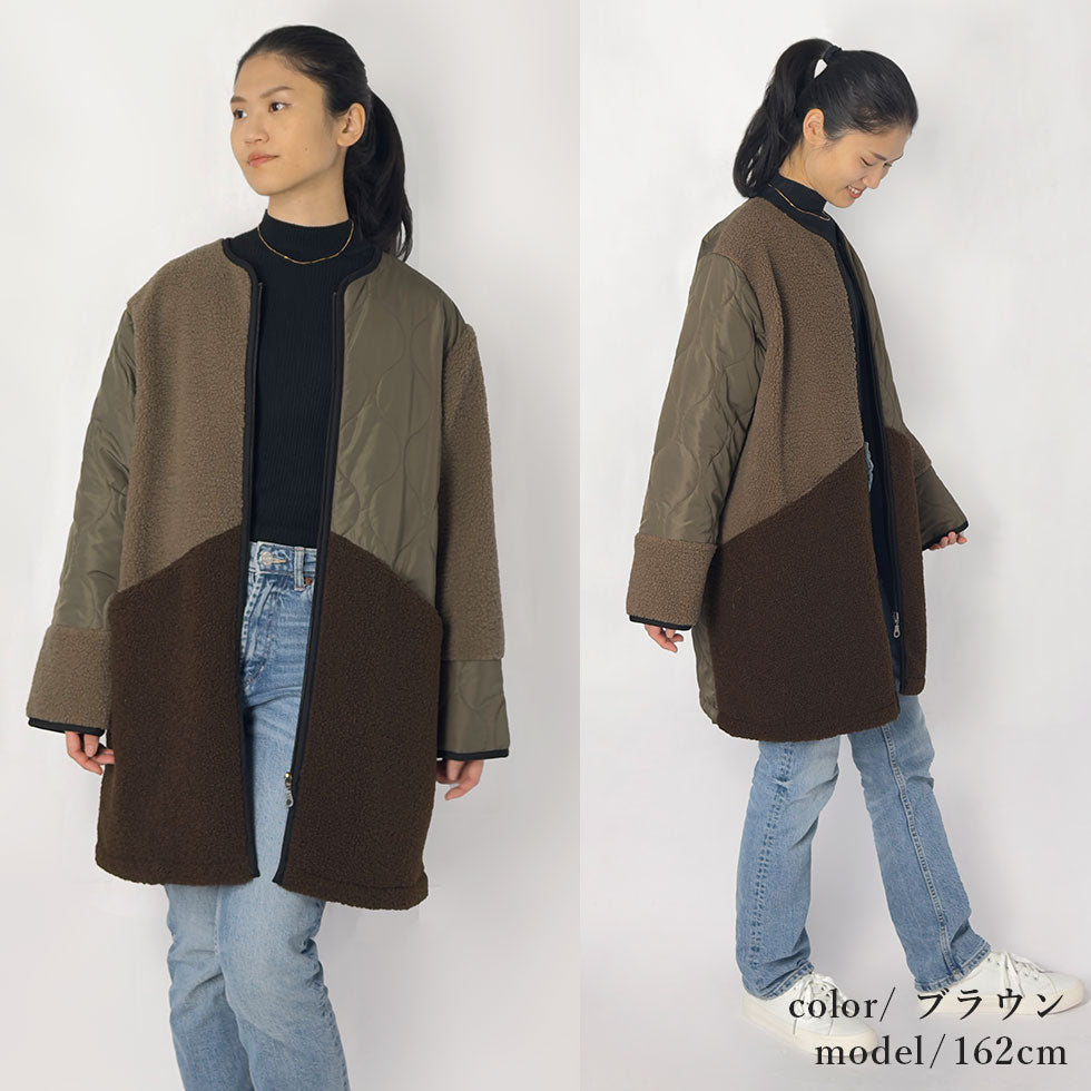 [45%OFF]ボアキルティング切り替えミドル丈コート