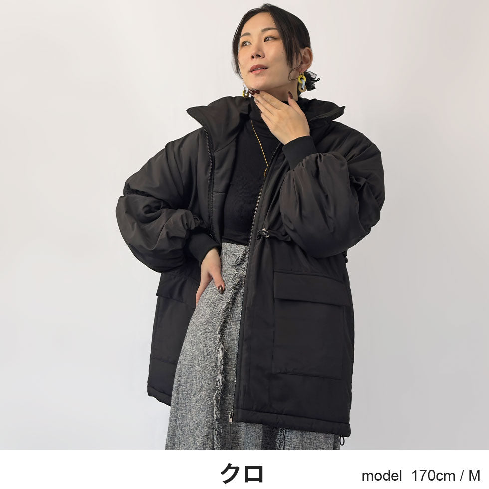 ぽわん袖中綿コート