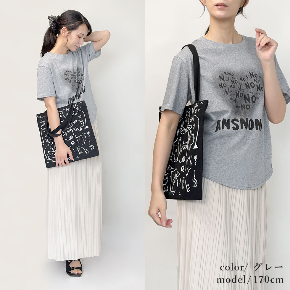[猫柄トートバッグ付き]杢調グランジハートプリントＴシャツ